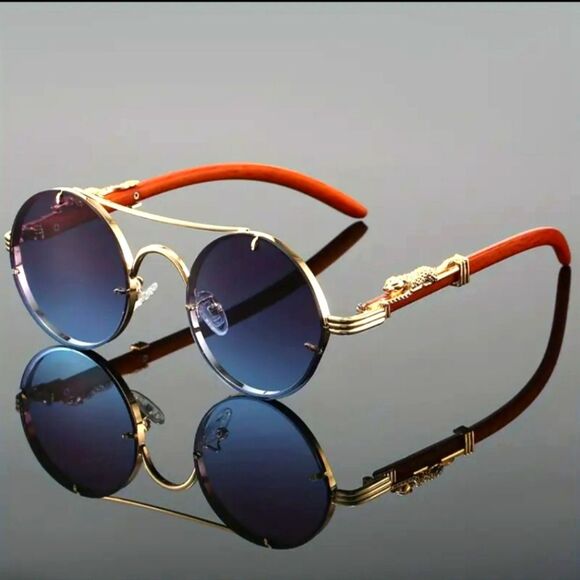 Bold Gold and Blue Sunglasses - Picture 1 of 6